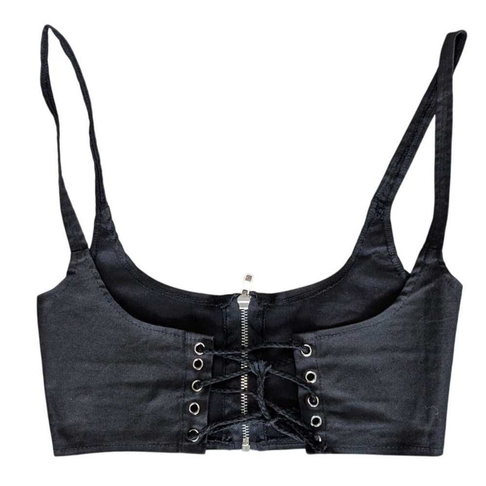 Shein Black Lace Up Corset Back Bra Bralette Goth Cottagecore Renaissance Top